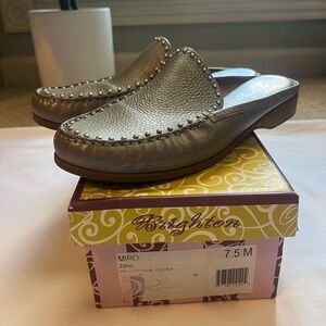 Brighton Metallic Silver Leather Slip-Ons